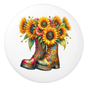 Blume und Gartenstiefel Keramikknauf