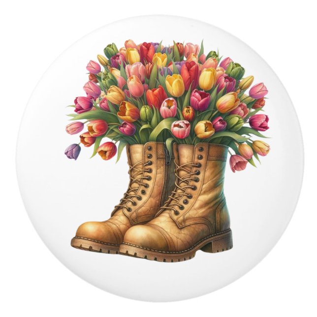 Blume und Gartenstiefel Keramikknauf (Vorderseite)