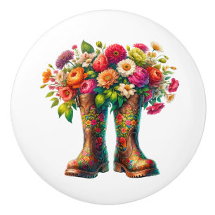 Blume und Gartenstiefel Keramikknauf