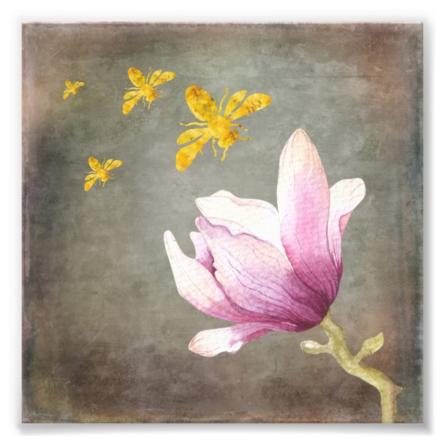 Blume und Goldbienen Fotodruck (Vorne)