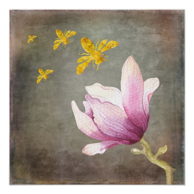 Blume und Goldbienen Poster (Vorderseite)
