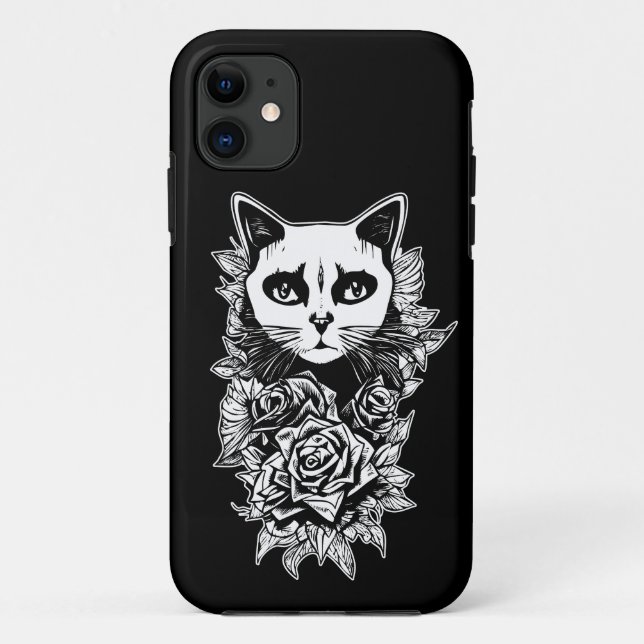 Blume und Gothic Cat Case-Mate iPhone Hülle (Rückseite)