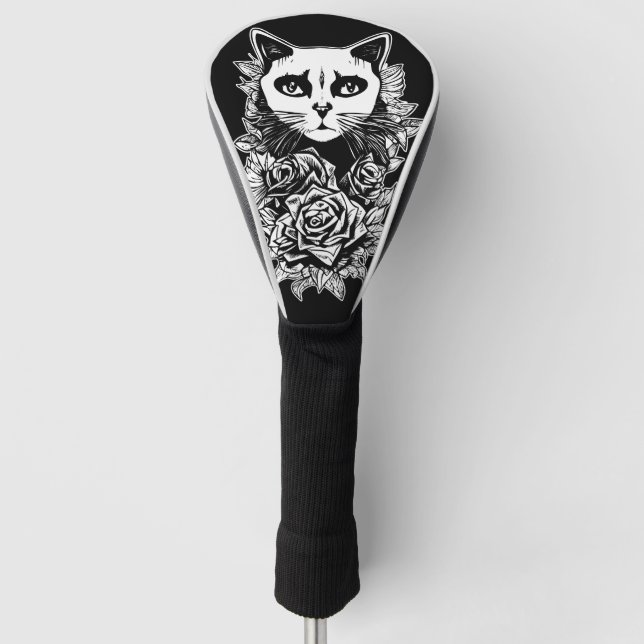 Blume und Gothic Cat Golf Headcover (Vorderseite)