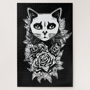 Blume und Gothic Cat Puzzle