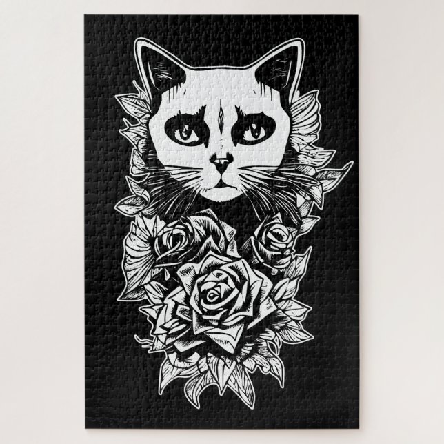 Blume und Gothic Cat Puzzle (Vertikal)