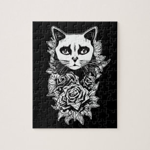 Blume und Gothic Cat Puzzle
