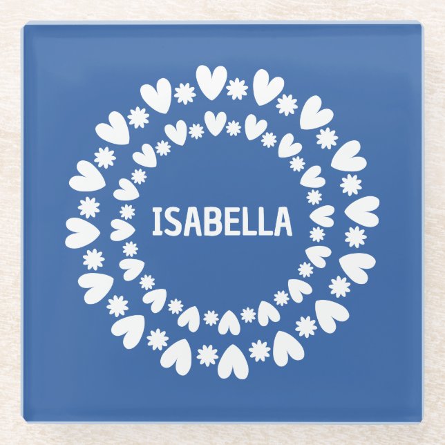 Blume und Herzname Glasuntersetzer (Vorderseite)