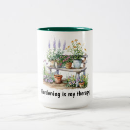 Blume und Holzbank Zweifarbige Tasse