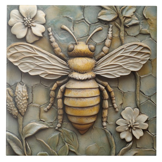 Blume und Honey Bee Imitats Relief Fliese (Vorderseite)