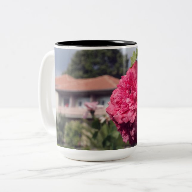 Blume und House Summer Foto Tasse (Vorderseite Links)