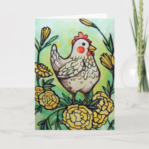 Blume und Hühnerillustration Hühner Karte