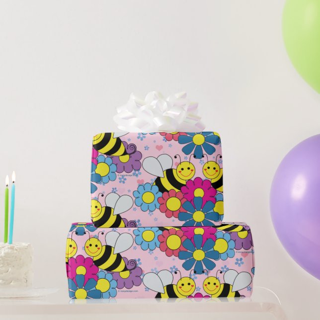 Blume und Hummelbienen Geschenkpapier (Partygeschenke)
