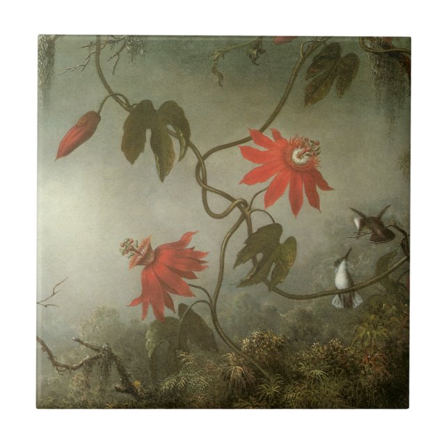 Blume und Hummingbirds von Martin J Heade Fliese (Vorderseite)