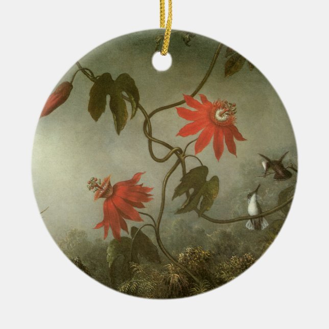 Blume und Hummingbirds von Martin J Heade Keramik Ornament (Vorne)