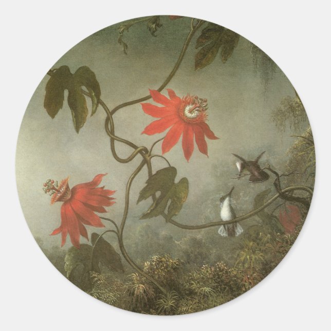 Blume und Hummingbirds von Martin J Heade Runder Aufkleber (Vorderseite)