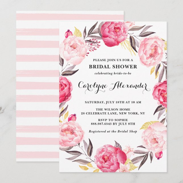 Blume und Imitate Wasserfarbe Brautparty Einladung (Vorne/Hinten)