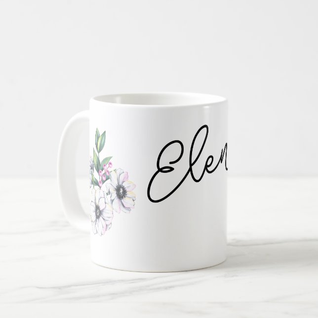 Blume und individuelle Name Kaffeetasse (Vorderseite Links)