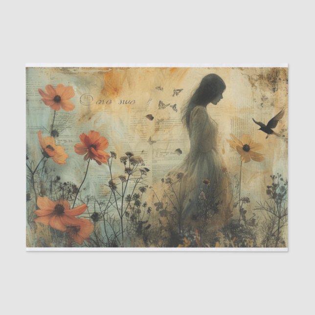 Blume und junge Frauen Seidenpapier (Vorderseite)