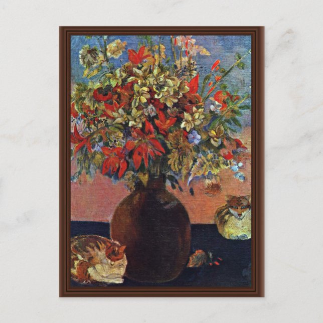 Blume und Katzen von Gauguin Paul (beste Qualität) Postkarte (Vorderseite)