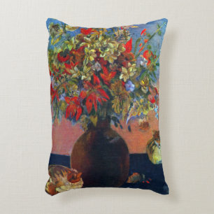 Blume und Katzen von Paul Gauguin, Vintage Kunst Dekokissen