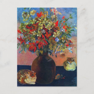 Blume und Katzen von Paul Gauguin, Vintage Kunst Postkarte