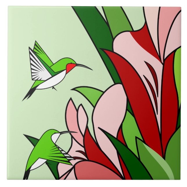 Blume und Keramik Hummingbird Fliese (Vorderseite)