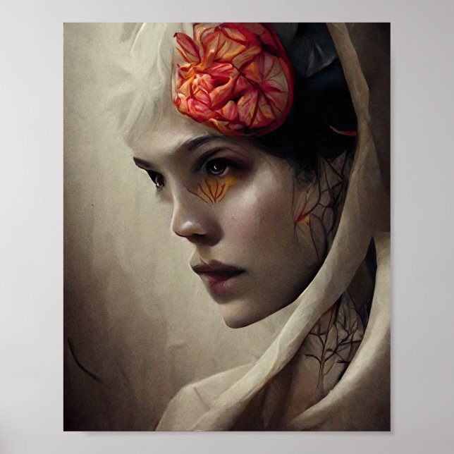 Blume und Knochen 4 Surreal Gotische Fantasie Kuns Poster (Vorne)