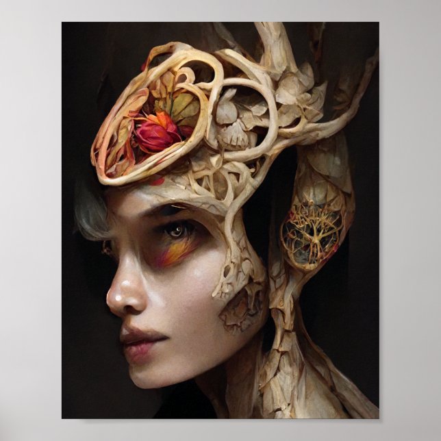 Blume und Knochen Surreal Gothasy Fantasy Art Post Poster (Vorne)