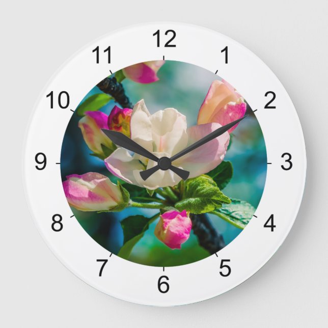Blume und Knospen Große Wanduhr (Vorderseite)
