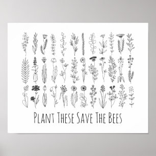 Blume und Kräuter-Tinte Zeichnend Poster