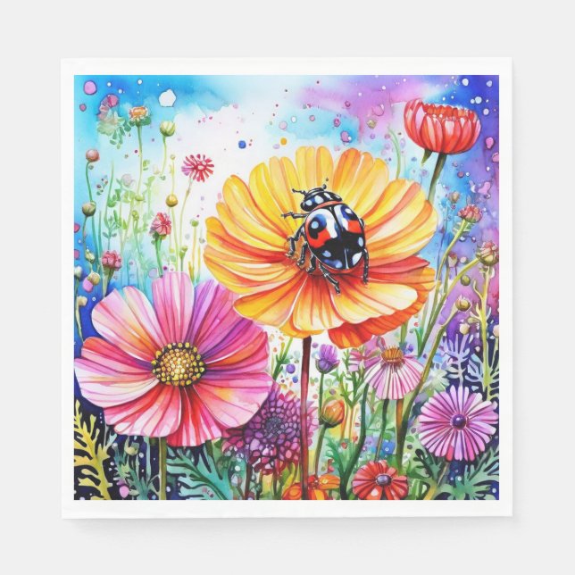 Blume und Ladybugs Serviette (Vorderseite)