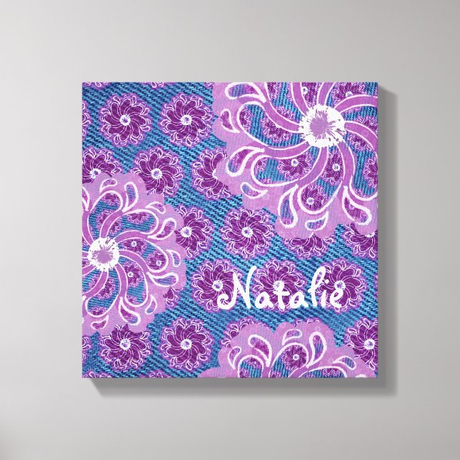 Blume und Leinwand mit denim Quadrat (Vorderseite)