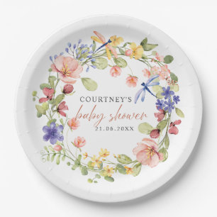 Blume und Libellen Romantische Babydusche Boho Pappteller