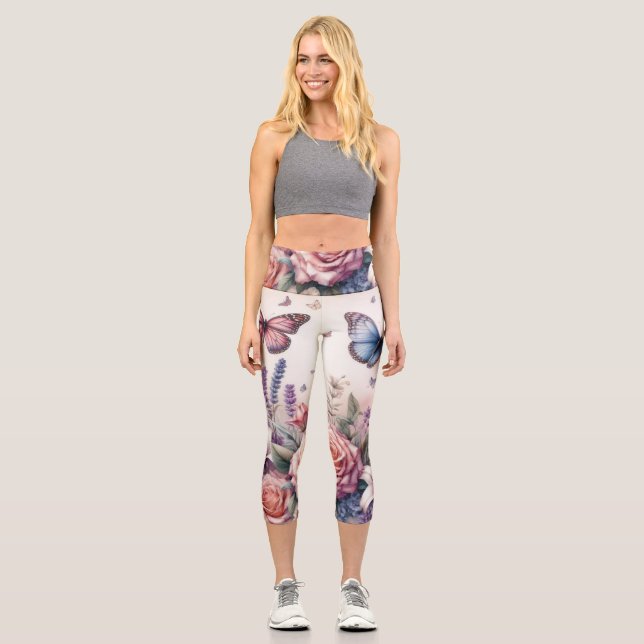 Blume und Meer und Muscheln am Strand Capri Leggings (Vorderseite)