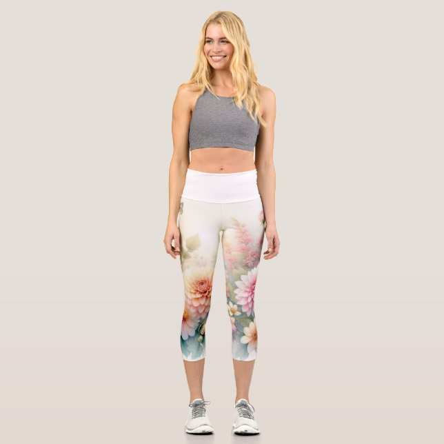 Blume und Meer und Muscheln am Strand Capri Leggings (Vorderseite)