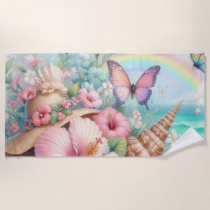 Blume und Meer und Muscheln am Strand Strandtuch