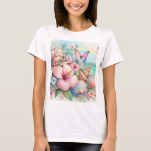 Blume und Meer und Muscheln am Strand T-Shirt