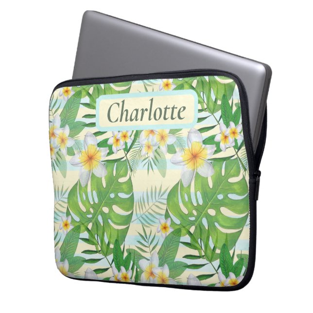Blume und Monstera-Blätter Personalisiert Laptopschutzhülle (Vorderseite Links)