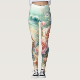 Blume und Muscheln Aquarell in Pastellfarben Leggings