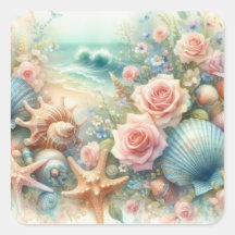 Blume und Muscheln Aquarell in Pastellfarben