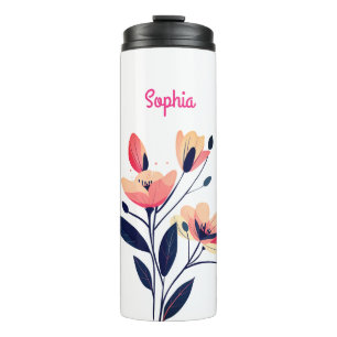 Blume und Name auf Weiß Thermosbecher