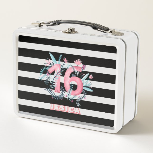 Blume und Nummern der Wasserfarben Metall Brotdose (Vorderseite)