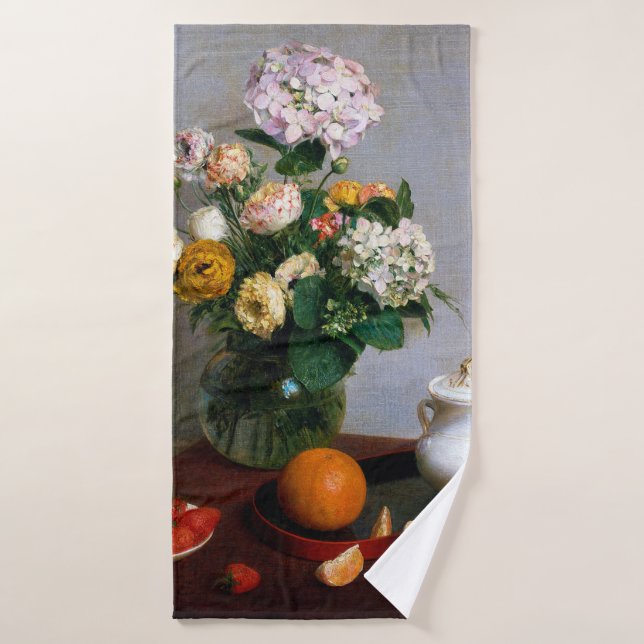 Blume und Obst, Henri Fantin-Latour Badehandtuch (Badehandtuch)