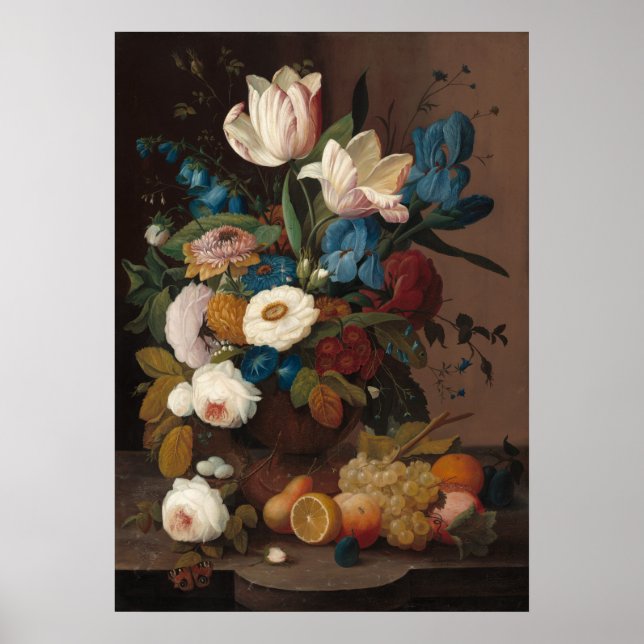 Blume und Obst - Severin Roesen Kunstposter Poster (Vorne)