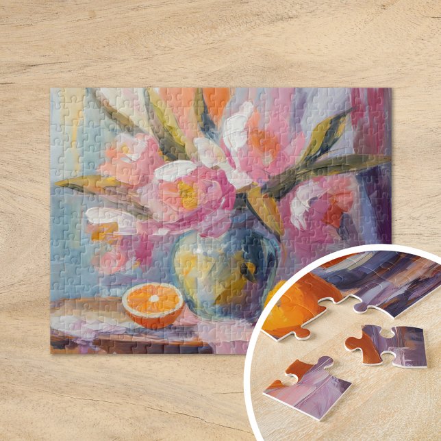 Blume und Orangen Modernes Stillleben Puzzle (Von Creator hochgeladen)