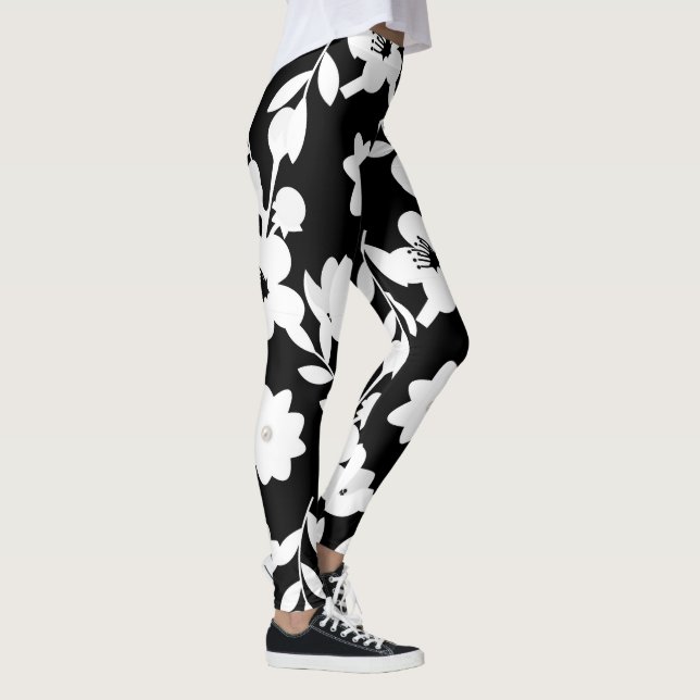 Blume und Perlen auf schwarz Leggings (Rechts)