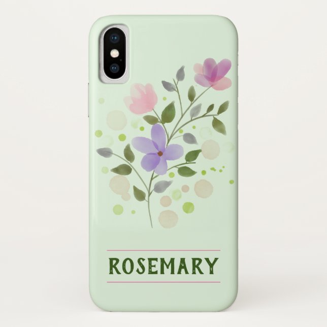 Blume und Personalisierter Name Rosemary Case-Mate iPhone Hülle (Rückseite)
