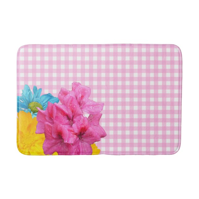Blume und Pink Gingham Badematte (Vorderseite)