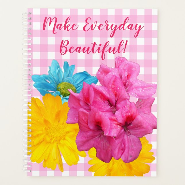 Blume und Pink Gingham Planer (Vorderseite)