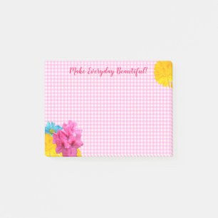 Blume und Pink Gingham Post-it Klebezettel